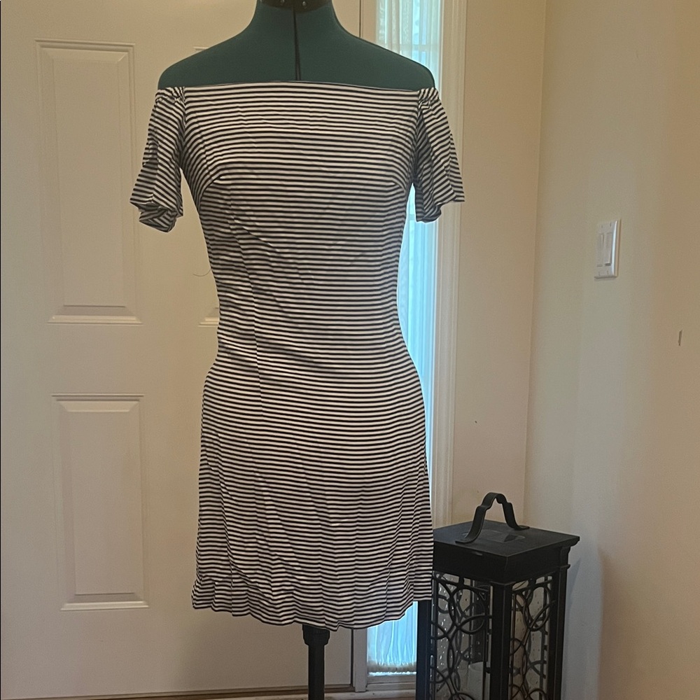 bebe Black and White Striped Mini Dress
